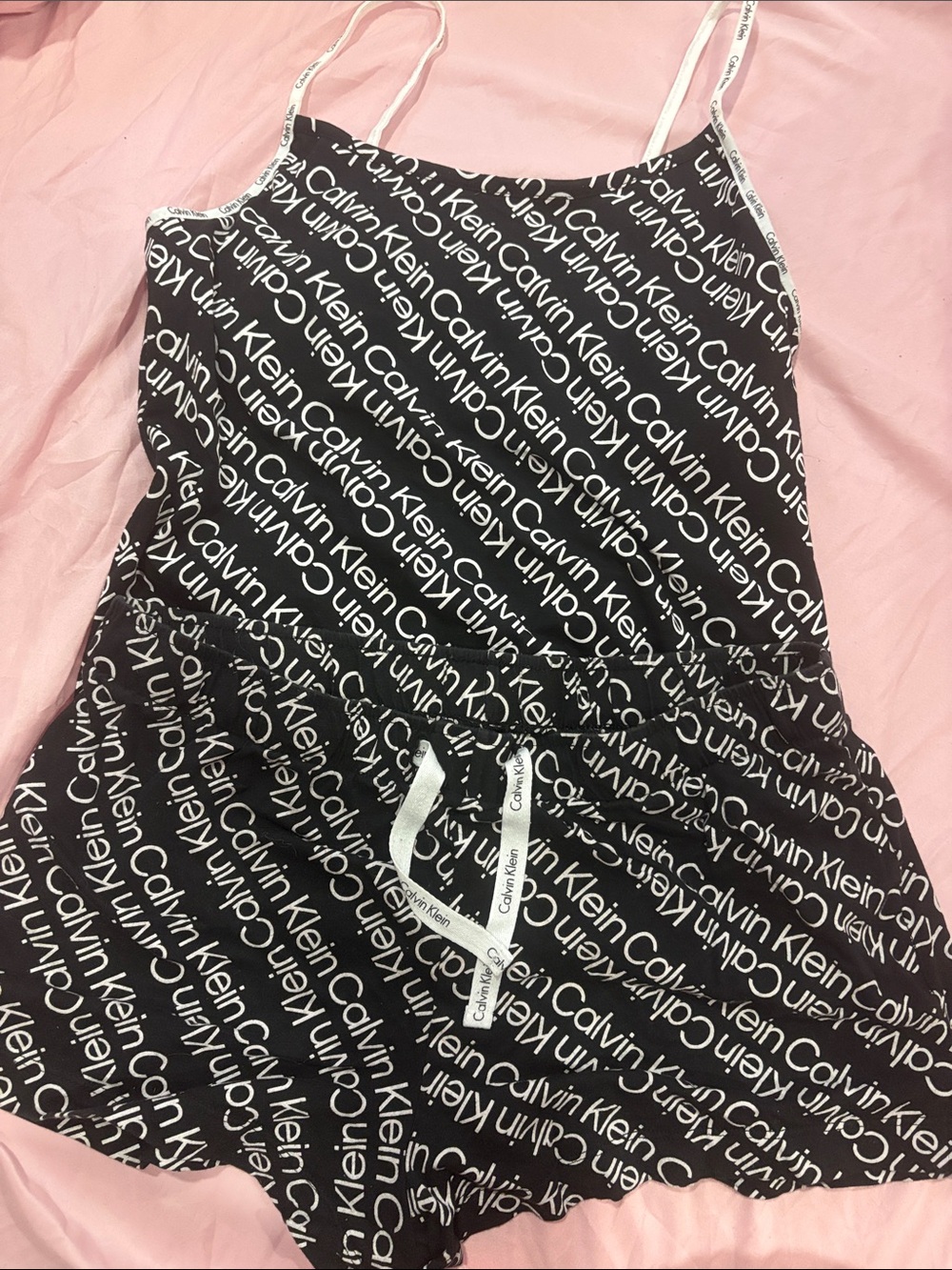 Calvin Klein Black and White Logo-Print Girls' Pajama Romper